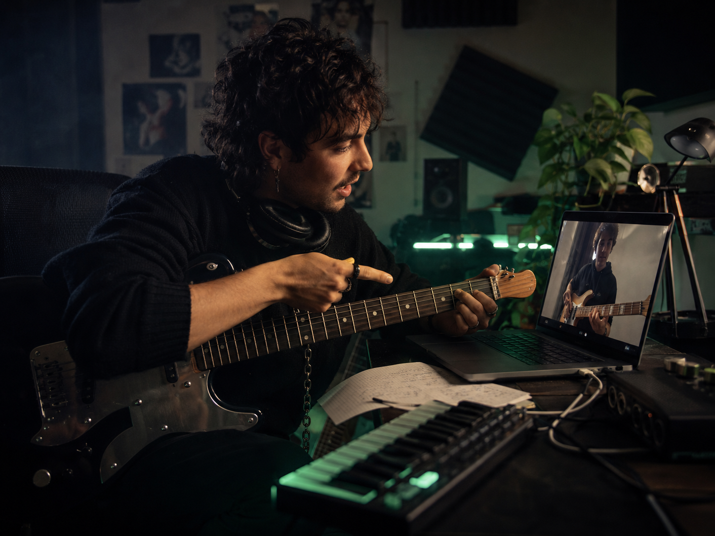 Independent musician teaching a private online lesson