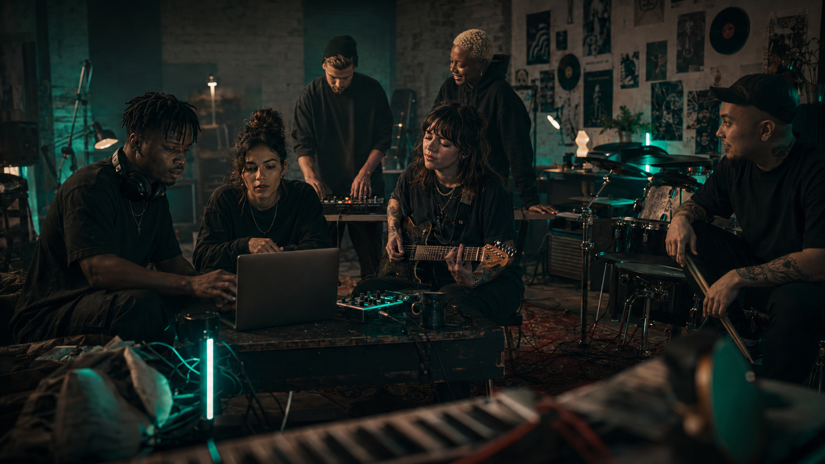 Independent artists working together in a creative studio